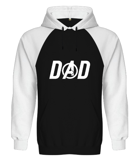 Tisho - Dad Avengers, Babalar Günü Baskılı Siyah/Beyaz Orjinal Reglan Hoodie Unisex Sweatshirt