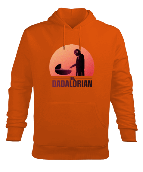 Tisho - Dadalorian Grobu Baby Yoda Mandalorian Baskılı Turuncu Erkek Kapüşonlu Hoodie Sweatshirt