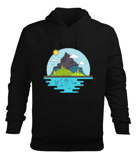 Tisho - Dağ baskı Erkek Kapüşonlu Hoodie Sweatshirt