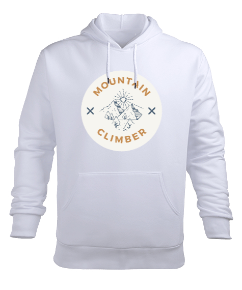 Tisho - Dağ Tırmanışı Dağcılık Özel Tasarım Beyaz Erkek Kapüşonlu Hoodie Sweatshirt