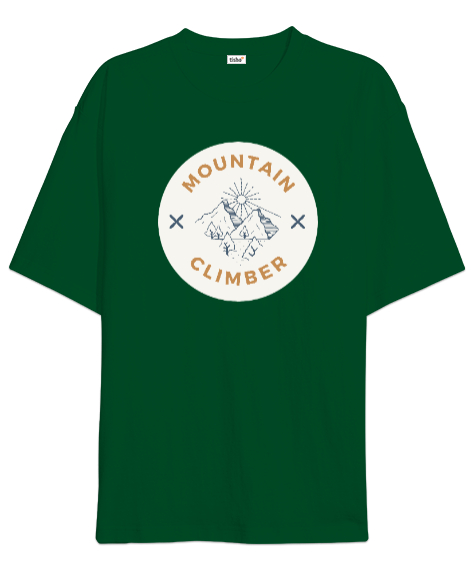 Tisho - Dağ Tırmanışı Dağcılık Özel Tasarım Çimen Yeşili Oversize Unisex Tişört