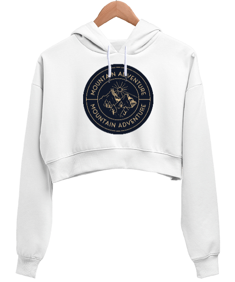 Tisho - Dağ ve Macera Özel Kampçı ve Dağcı Tasarımı Beyaz Kadın Crop Hoodie Kapüşonlu Sweatshirt