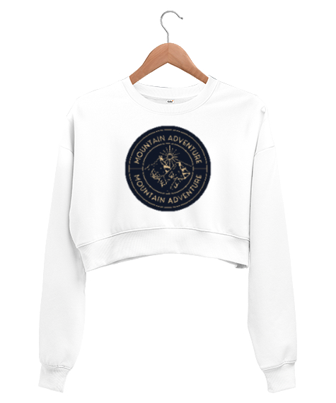 Tisho - Dağ ve Macera Özel Kampçı ve Dağcı Tasarımı Beyaz Kadın Crop Sweatshirt