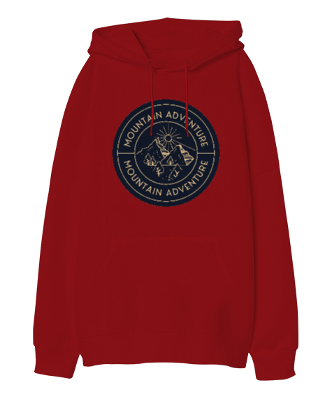 Tisho - Dağ ve Macera Özel Kampçı ve Dağcı Tasarımı Kırmızı Oversize Unisex Kapüşonlu Sweatshirt