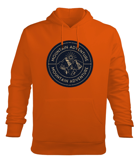 Tisho - Dağ ve Macera Özel Kampçı ve Dağcı Tasarımı Turuncu Erkek Kapüşonlu Hoodie Sweatshirt