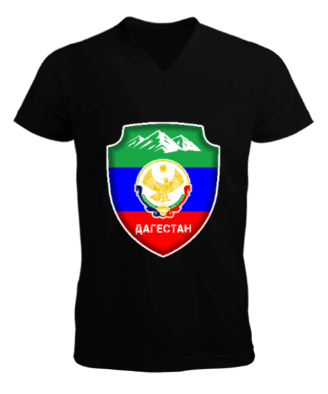 Tisho - Dağıstan,Kafkas,Dağıstan Bayrağı,Dağıstan logosu. Erkek Kısa Kol V Yaka Tişört
