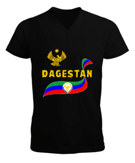 Tisho - Dağıstan,Kafkas,Dağıstan Bayrağı,Dağıstan logosu. Erkek Kısa Kol V Yaka Tişört