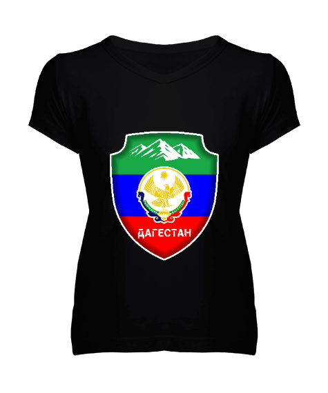 Dağıstan,Kafkas,Dağıstan Bayrağı,Dağıstan logosu. Kadın V Yaka Tişört