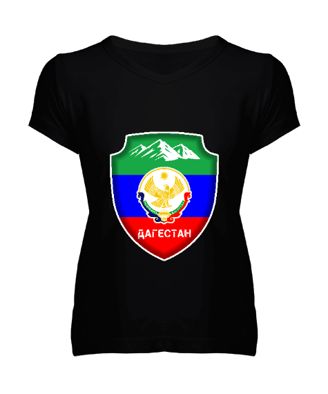 Dağıstan,Kafkas,Dağıstan Bayrağı,Dağıstan logosu. Kadın V Yaka Tişört - Tisho