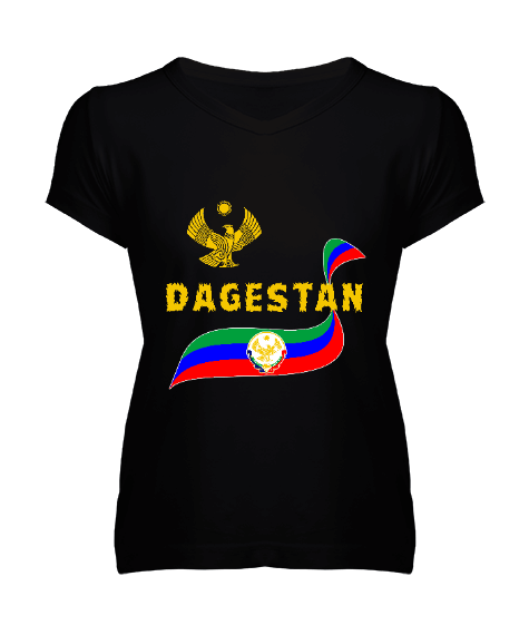 Dağıstan,Kafkas,Dağıstan Bayrağı,Dağıstan logosu. Kadın V Yaka Tişört - Tisho