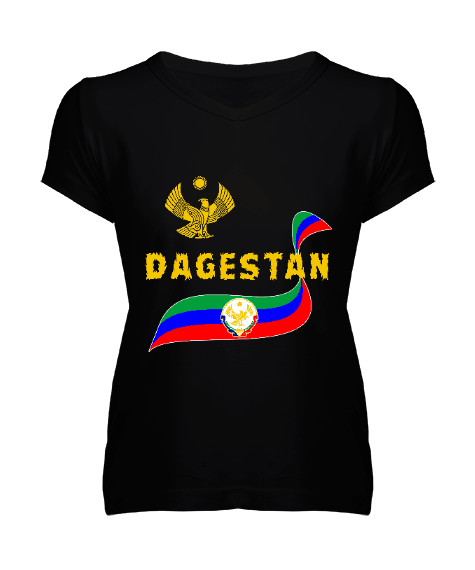 Dağıstan,Kafkas,Dağıstan Bayrağı,Dağıstan logosu. Kadın V Yaka Tişört - Tisho