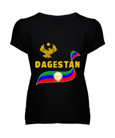 Dağıstan,Kafkas,Dağıstan Bayrağı,Dağıstan logosu. Kadın V Yaka Tişört - Tisho