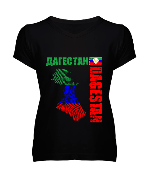 Dağıstan,Kafkas,Dağıstan Bayrağı,Dağıstan logosu. Kadın V Yaka Tişört - Tisho