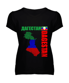 Dağıstan,Kafkas,Dağıstan Bayrağı,Dağıstan logosu. Kadın V Yaka Tişört - Tisho