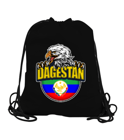 Tisho - Dağıstan,Kafkas,Dağıstan Bayrağı,Dağıstan logosu. Siyah Büzgülü Spor Çanta