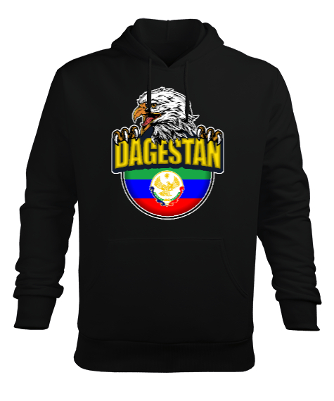 Tisho - Dağıstan,Kafkas,Dağıstan Bayrağı,Dağıstan logosu. Siyah Erkek Kapüşonlu Hoodie Sweatshirt