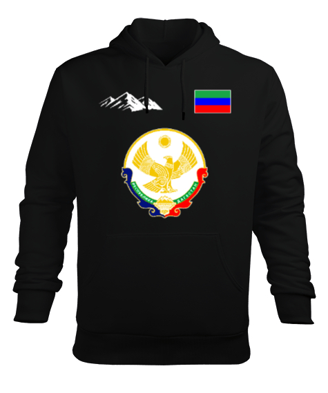 Tisho - Dağıstan,Kafkas,Dağıstan Bayrağı,Dağıstan logosu. Siyah Erkek Kapüşonlu Hoodie Sweatshirt