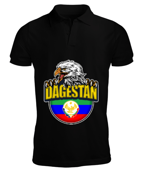 Tisho - Dağıstan,Kafkas,Dağıstan Bayrağı,Dağıstan logosu. Siyah Erkek Kısa Kol Polo Yaka
