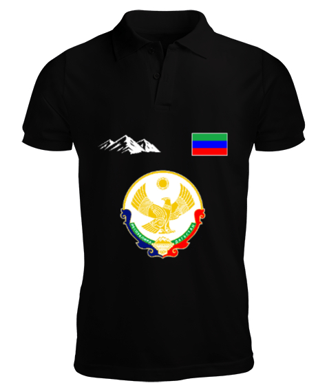 Tisho - Dağıstan,Kafkas,Dağıstan Bayrağı,Dağıstan logosu. Siyah Erkek Kısa Kol Polo Yaka