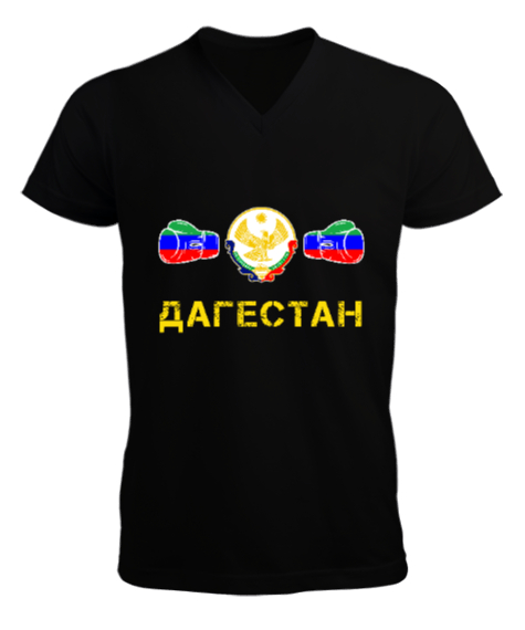 Tisho - Dağıstan,Kafkas,Dağıstan Bayrağı,Dağıstan logosu. Siyah Erkek Kısa Kol V Yaka Tişört