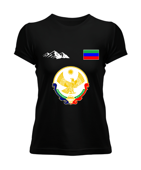 Tisho - Dağıstan,Kafkas,Dağıstan Bayrağı,Dağıstan logosu. Siyah Kadın Tişört