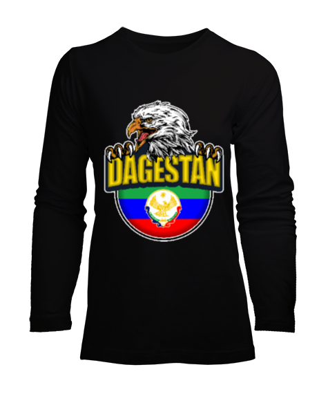 Tisho - Dağıstan,Kafkas,Dağıstan Bayrağı,Dağıstan logosu. Siyah Kadın Uzun Kol Tişört