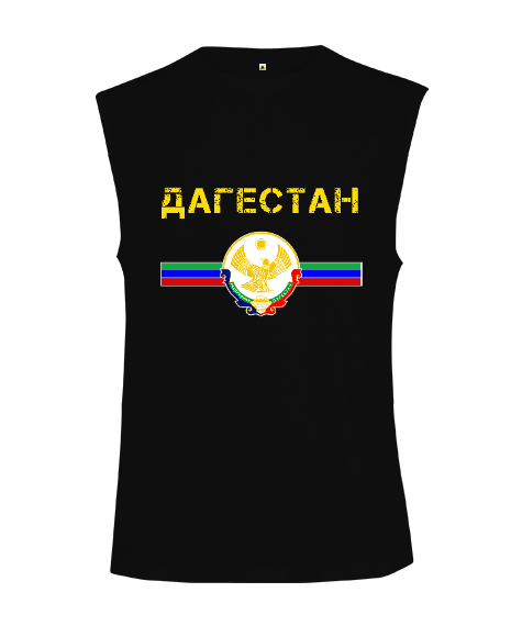 Tisho - Dağıstan,Kafkas,Dağıstan Bayrağı,Dağıstan logosu. Siyah Kesik Kol Unisex Tişört