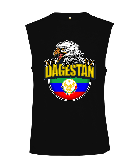 Tisho - Dağıstan,Kafkas,Dağıstan Bayrağı,Dağıstan logosu. Siyah Kesik Kol Unisex Tişört