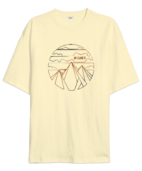 Tisho - Dağlar ve Bulutlar - Yüksekler Krem Oversize Unisex Tişört