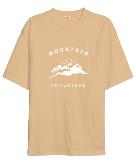 Tisho - Dağlar ve Macera Manzara ve Güneş Kampçı Dağcı Özel Tasarım Camel Oversize Unisex Tişört