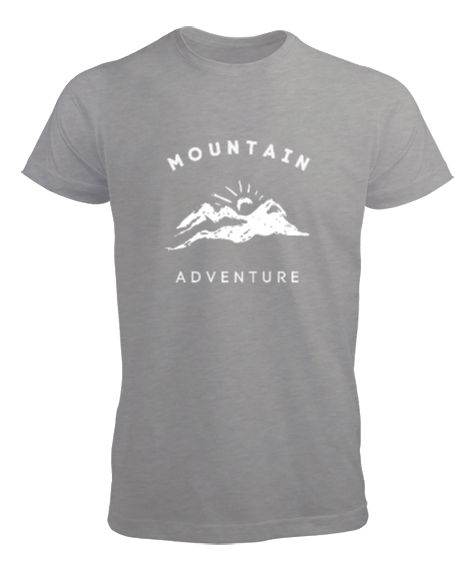Tisho - Dağlar ve Macera Manzara ve Güneş Kampçı Dağcı Özel Tasarım Gri Erkek Tişört
