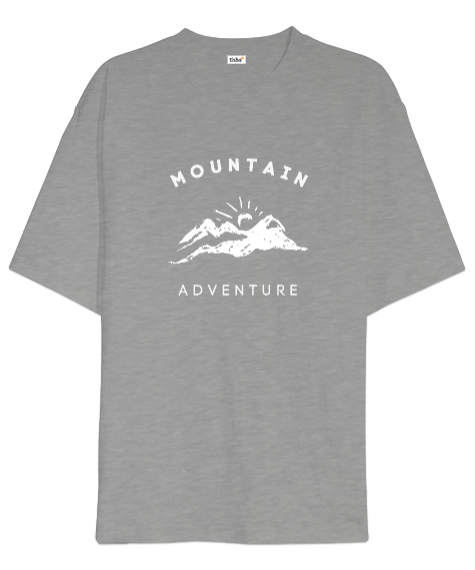 Tisho - Dağlar ve Macera Manzara ve Güneş Kampçı Dağcı Özel Tasarım Gri Oversize Unisex Tişört