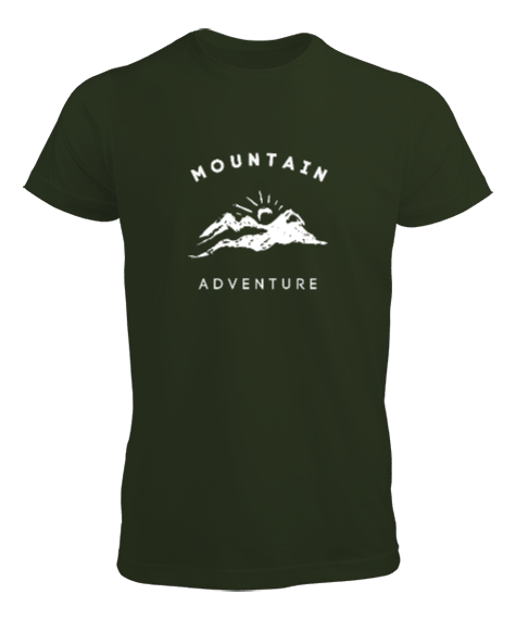 Tisho - Dağlar ve Macera Manzara ve Güneş Kampçı Dağcı Özel Tasarım Haki Yeşili Erkek Tişört