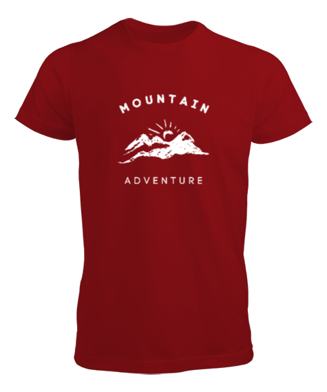 Tisho - Dağlar ve Macera Manzara ve Güneş Kampçı Dağcı Özel Tasarım Kırmızı Erkek Tişört