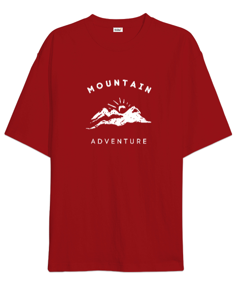 Tisho - Dağlar ve Macera Manzara ve Güneş Kampçı Dağcı Özel Tasarım Kırmızı Oversize Unisex Tişört