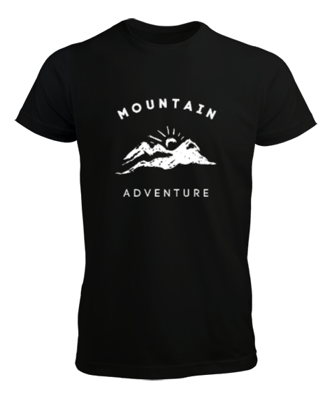 Tisho - Dağlar ve Macera Manzara ve Güneş Kampçı Dağcı Özel Tasarım Siyah Erkek Tişört