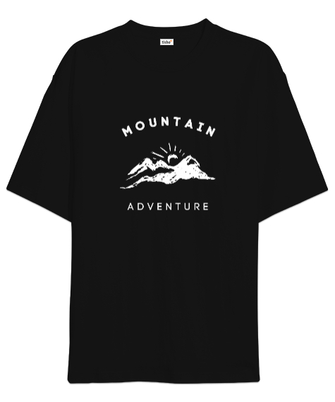 Tisho - Dağlar ve Macera Manzara ve Güneş Kampçı Dağcı Özel Tasarım Siyah Oversize Unisex Tişört