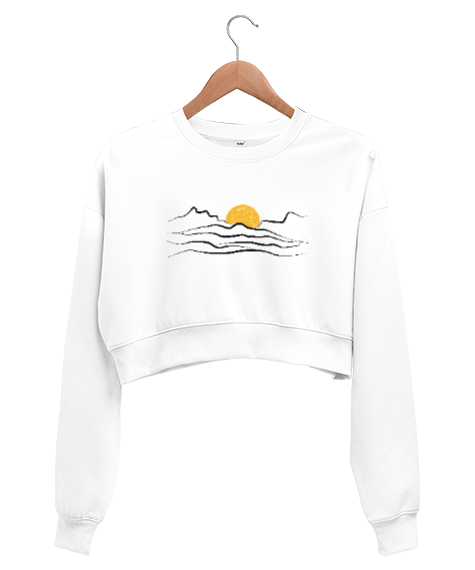 Tisho - Dağların Ardı Güneş Beyaz Kadın Crop Sweatshirt