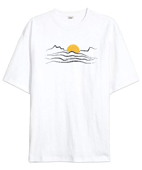 Tisho - Dağların Ardı Güneş Beyaz Oversize Unisex Tişört