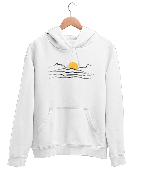 Tisho - Dağların Ardı Güneş Beyaz Unisex Kapşonlu Sweatshirt
