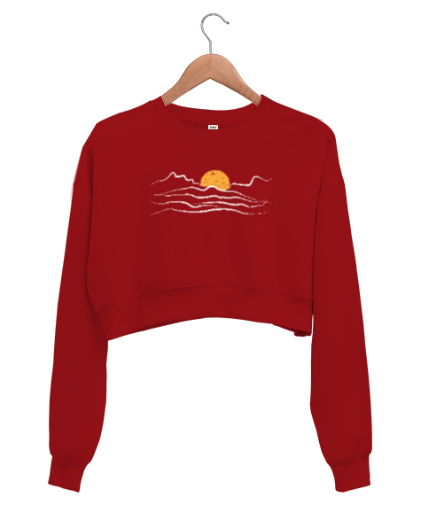 Tisho - Dağların Ardı Güneş Kırmızı Kadın Crop Sweatshirt
