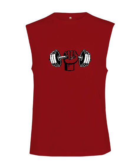 Tisho - Dala tutunan güçlü maymun fitness motivasyon Kırmızı Kesik Kol Unisex Tişört
