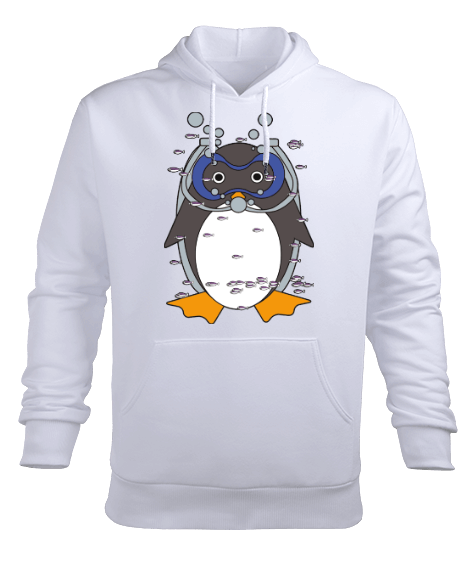 Tisho - DALGİÇ PENGUEN BASKILI ERKEK SWEATSHİRT Erkek Kapüşonlu Hoodie Sweatshirt