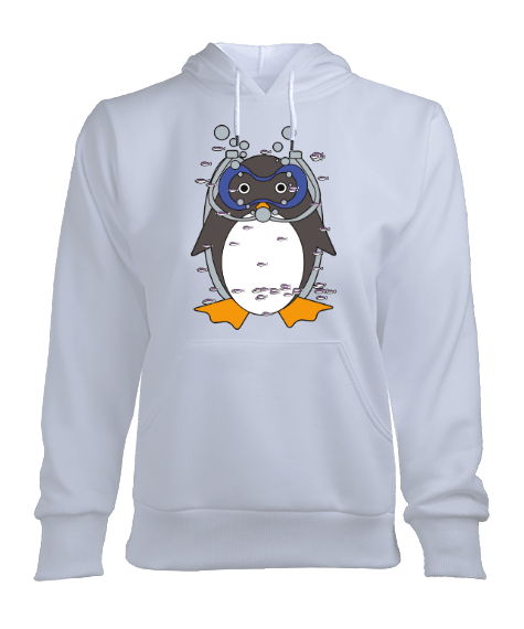 Tisho - DALGİÇ PENGUEN BASKILI KADIN SWEATSHİRT Kadın Kapşonlu Hoodie Sweatshirt