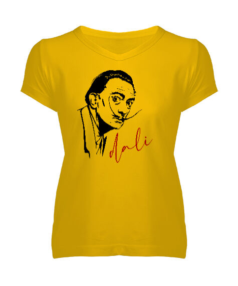 Tisho - Dali Sarı Kadın V Yaka Tişört