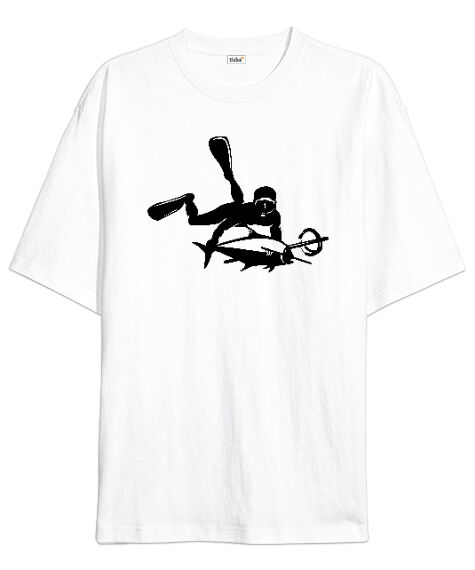 Tisho - Dalış, Zıpkın, Spearfish Beyaz Oversize Unisex Tişört