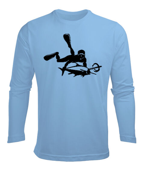 Tisho - Dalış, Zıpkın, Spearfish Buz Mavisi Erkek Uzun Kol Yazlık Tişört