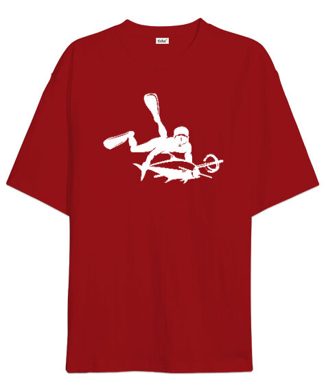 Tisho - Dalış, Zıpkın, Spearfish Kırmızı Oversize Unisex Tişört