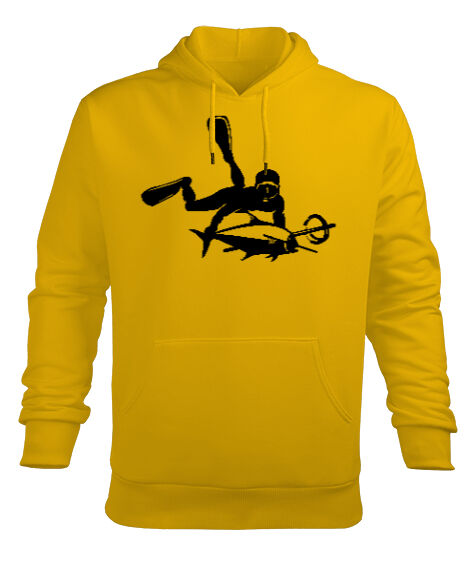 Tisho - Dalış, Zıpkın, Spearfish Sarı Erkek Kapüşonlu Hoodie Sweatshirt