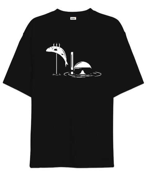 Tisho - Dalış, Zıpkın, Spearfish Siyah Oversize Unisex Tişört